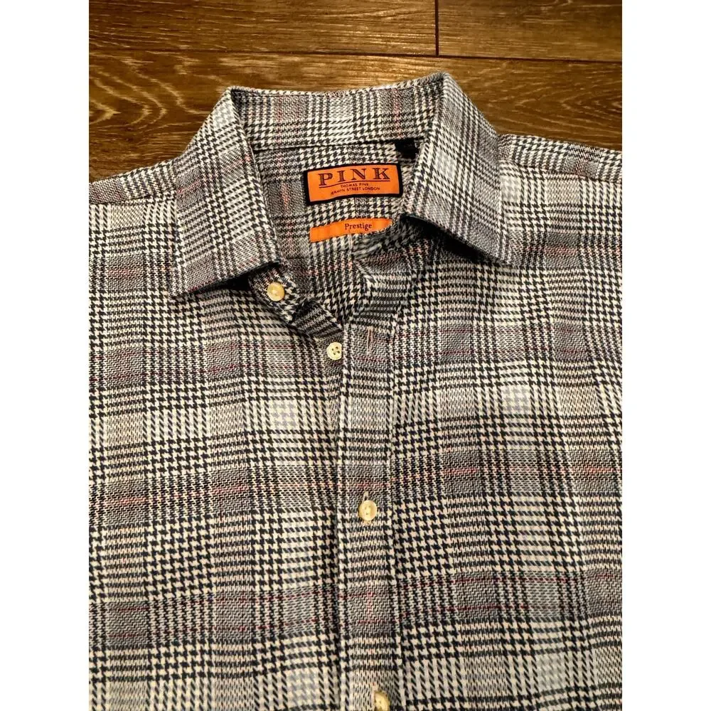 PINK Thomas Pink Prestige Striped Shirt Button Barrel Cuff Blue Size 16 1/2/35 - Picture 3 of 4